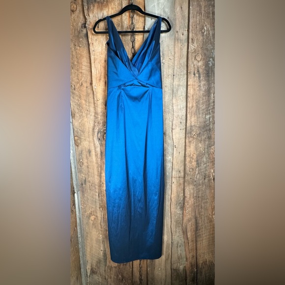 Talbot Runhof "Authentic" Dark Blue Duchess Satin Column Gown - Size 12 - NWT - Picture 2 of 14